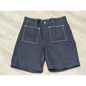 Vintage MANN Shorts Mens XS Blue Workwear Patch Pockets 6 Inseam Chino 1970's